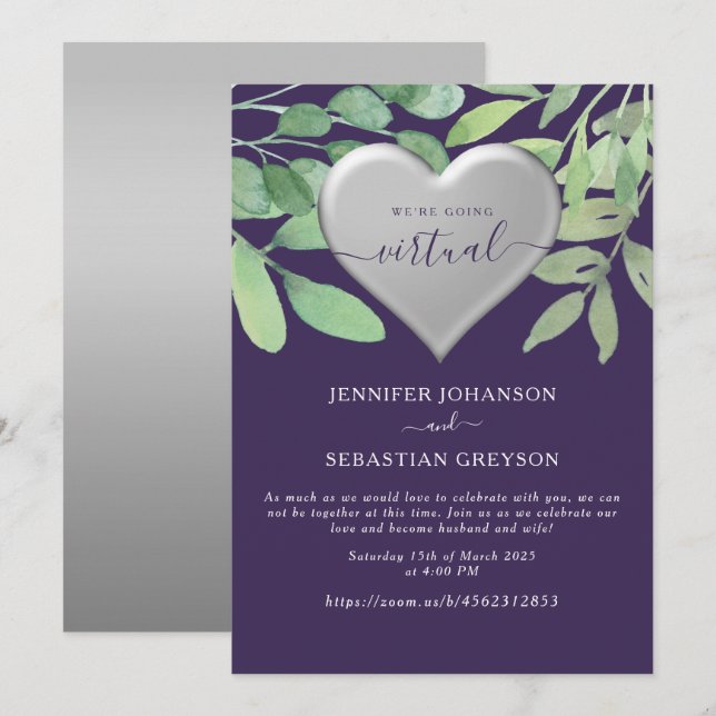 Purple Zoom Wedding Invitation (Front/Back)