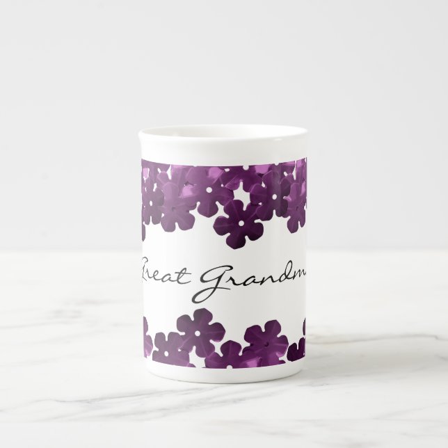 Purpleb Flowered Great Grandma's Bone China Mug (Front)