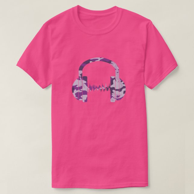 PurpleBerry Camo Pattern Headphones T-Shirt (Design Front)