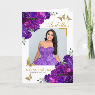 Purpled Gold Floral Quinceanera Tiara Butterflies Programme