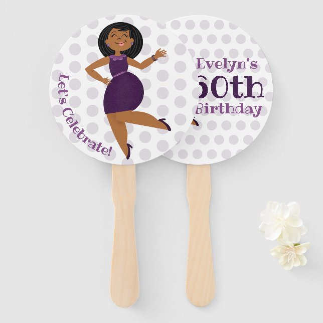 PurpleGlitzy Party Girl Hand Fan (Front and Back)