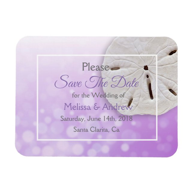 Purplel Sand Dollar Wedding Save the Date Magnet (Horizontal)