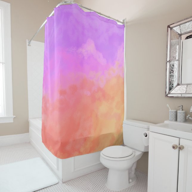 Purples and Oranges Abstract Clouds Shower Curtain (In Situ)