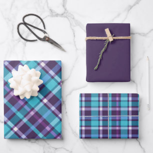 Purples, Teals, Blue & White Plaid Wrapping Paper Sheet