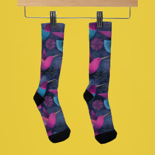 purples tones, hummingbird in flight  socks