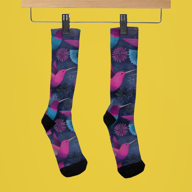 purples tones, hummingbird in flight  socks (Creator Uploaded)