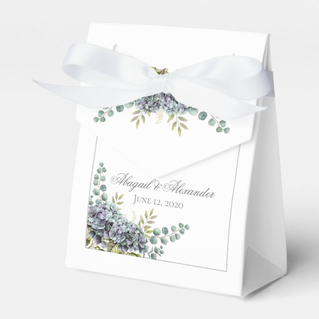 Purplish Hydrangeas Eucalyptus Favour Box (Front Side)