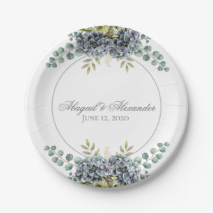 Purplish Hydrangeas Eucalyptus Paper Plate