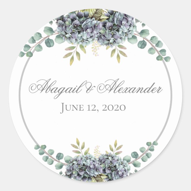 Purplish Hydrangeas Eucalyptus Round Sticker (Front)