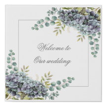 Purplish Hydrangeas Eucalyptus Wedding Sign