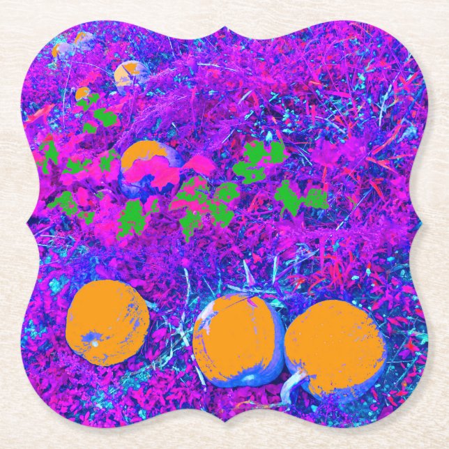 Purplish Pumpkin Field in Pop Art Style Paper Coaster (Front)