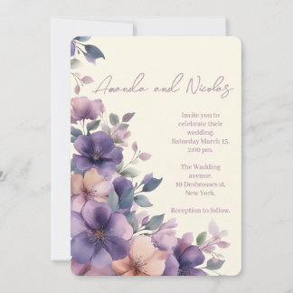 Purply pink flowers on Wedding invitation 
