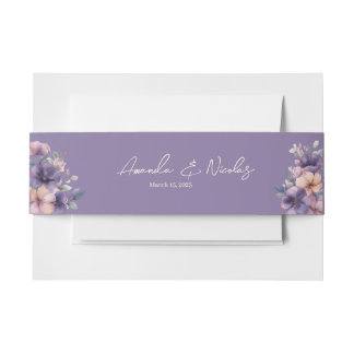 purply pink flowers on Wedding Invitation Belly Band