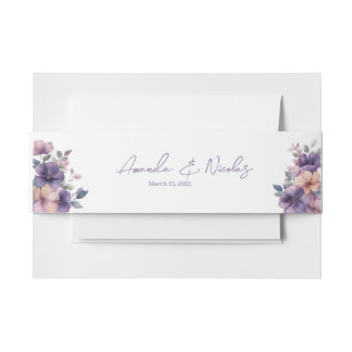 Purply pink flowers on Wedding Invitation Belly Band