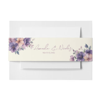 Purply pink flowers on Wedding  Invitation Belly Band