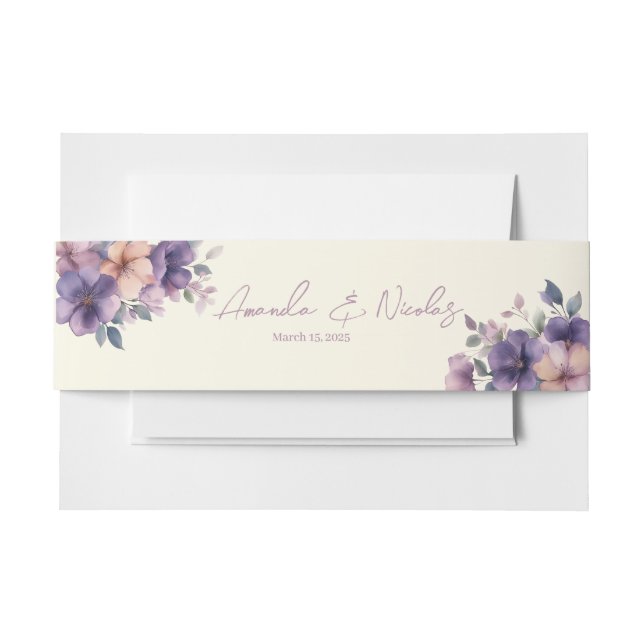 Purply pink flowers on Wedding  Invitation Belly Band (Front Example)