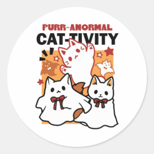 Purr-anormal Cat-tivity Cute Halloween Cat Design Classic Round Sticker