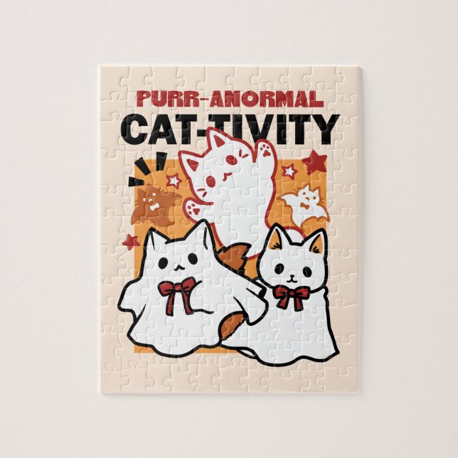 Purr-anormal Cat-tivity Cute Halloween Cat Design Jigsaw Puzzle (Vertical)