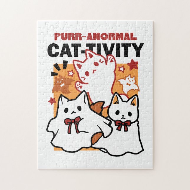 Purr-anormal Cat-tivity Cute Halloween Cat Design Jigsaw Puzzle (Vertical)