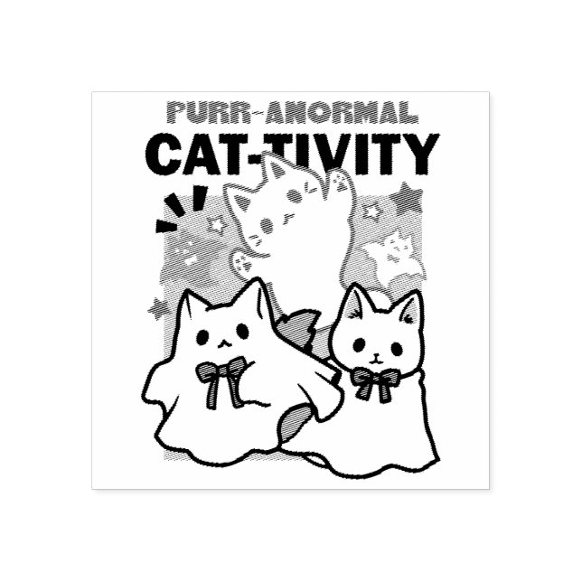 Purr-anormal Cat-tivity Cute Halloween Cat Design Rubber Stamp (Imprint)
