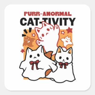 Purr-anormal Cat-tivity Cute Halloween Cat Design Square Sticker