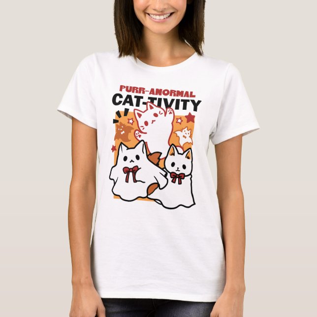 Purr-anormal Cat-tivity Cute Halloween Cat Design T-Shirt (Front)