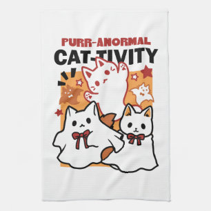 Purr-anormal Cat-tivity Cute Halloween Cat Design Tea Towel