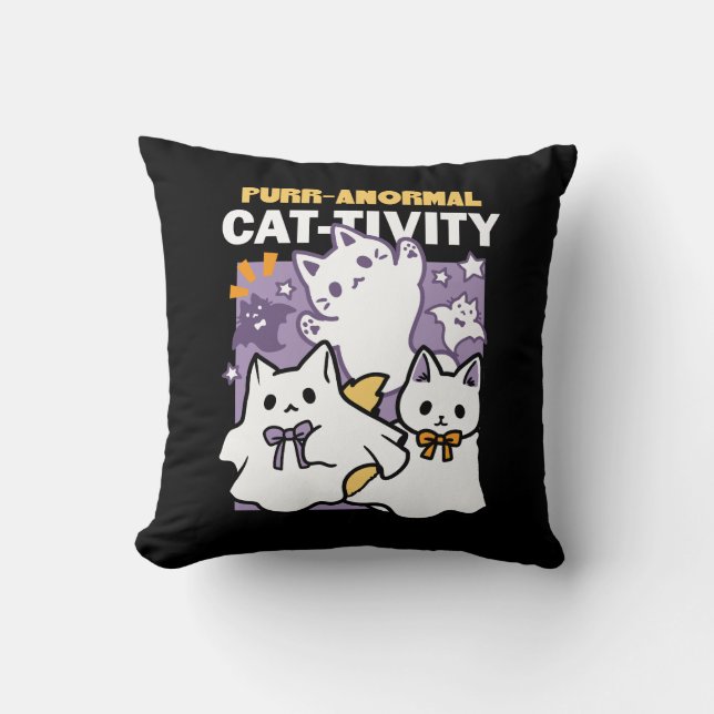 Purr-anormal Cat-tivity - Halloween Cat Design Cushion (Front)