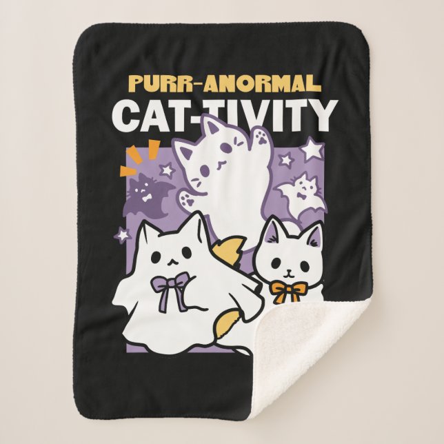 Purr-anormal Cat-tivity - Halloween Cat Design Sherpa Blanket (Front)