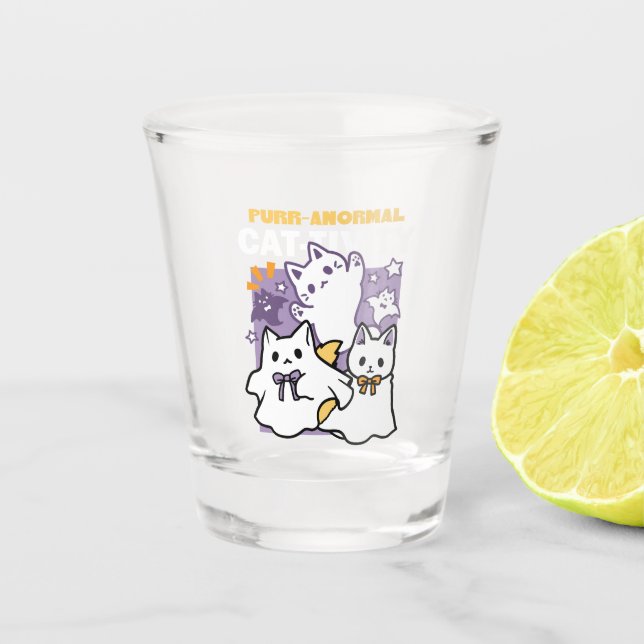 Purr-anormal Cat-tivity - Halloween Cat Design Shot Glass (Front)