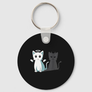 Purr Evil Devil Cat Happy Halloween Cat Angel Devi Key Ring