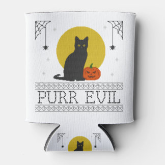 Purr Evil | Funny Cute Spooky Halloween Black Cat Can Cooler