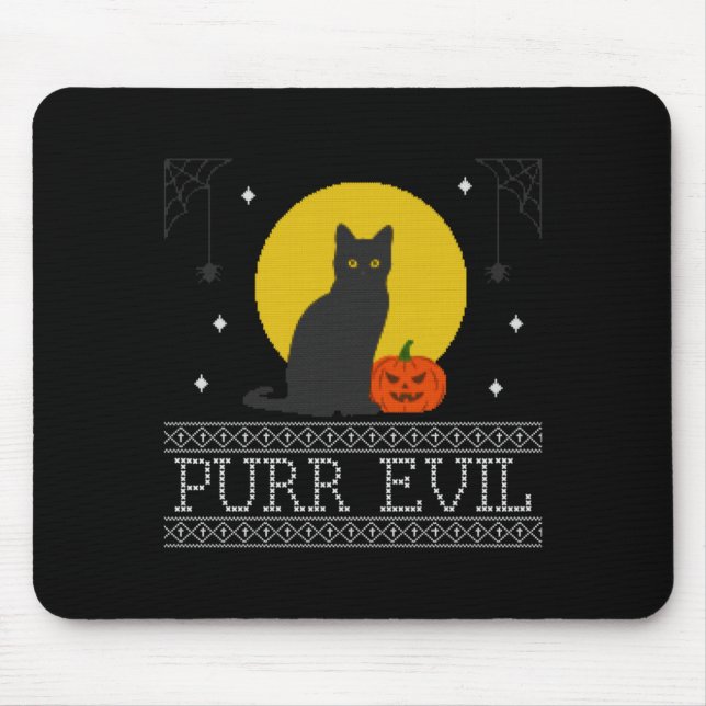 Purr Evil _ Funny Cute Spooky Halloween Black Cat Mouse Mat (Front)