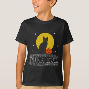 Purr Evil _ Funny Cute Spooky Halloween Black Cat T-Shirt