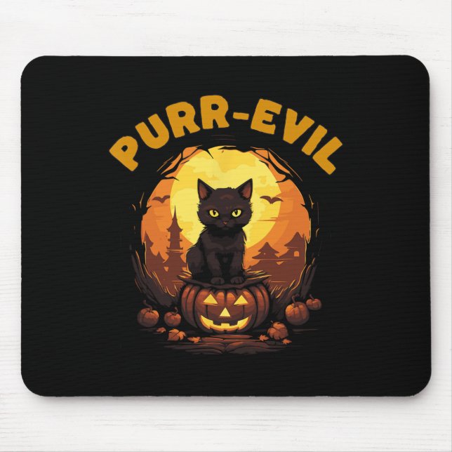 Purr-evil Haunted Cat Halloween  Mouse Mat (Front)