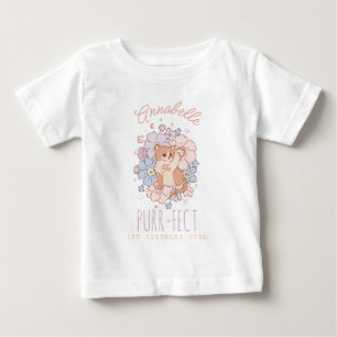Purr-fect 1st Birthday Girl Kitty Cat Floral Baby T-Shirt