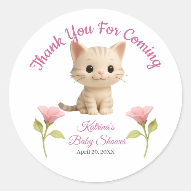 Purr-fect Baby Girl Kitten Baby Shower Classic Round Sticker (Front)