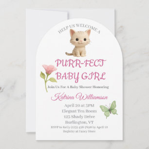 Purr-fect Baby Girl Kitten Baby Shower Invitation