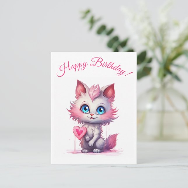 Purr-fect Birthday Wishes – Cute Kitty Postcard (Standing Front)
