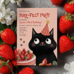 Purr-fect  Black Cat Cute Kids’ Birthday Party  Invitation