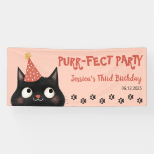 Purr-fect Black Cat Kids’ Birthday Party Pink Banner