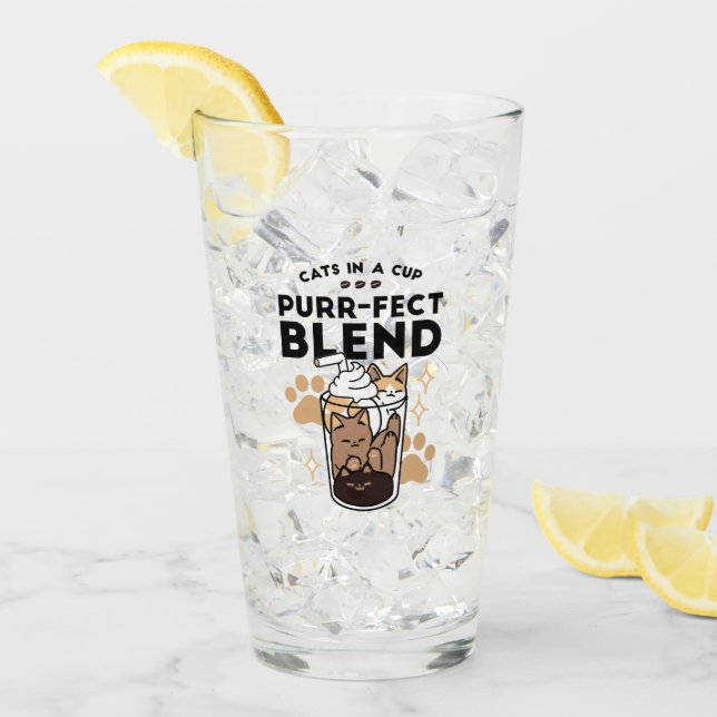 Purr-fect Blend: Cat and Coffee Art for Pet Lovers Glass (Front Ice)