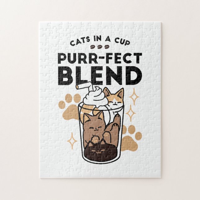 Purr-fect Blend: Cat and Coffee Art for Pet Lovers Jigsaw Puzzle (Vertical)