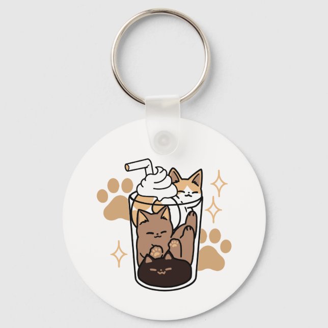 Purr-fect Blend: Cat and Coffee Art for Pet Lovers Key Ring (Front)