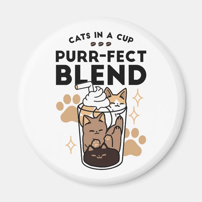 Purr-fect Blend: Cat and Coffee Art for Pet Lovers Magnet (Front)