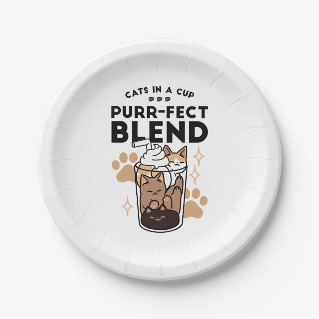 Purr-fect Blend: Cat and Coffee Art for Pet Lovers Paper Plate (Front)