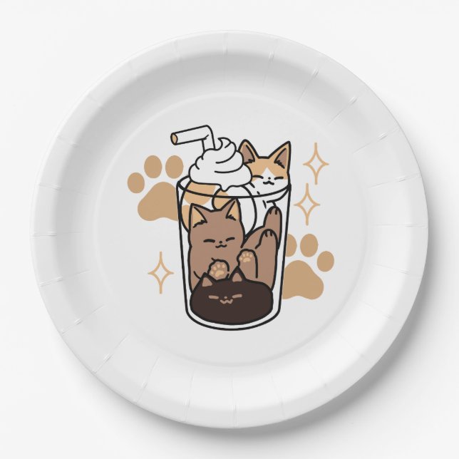 Purr-fect Blend: Cat and Coffee Art for Pet Lovers Paper Plate (Front)