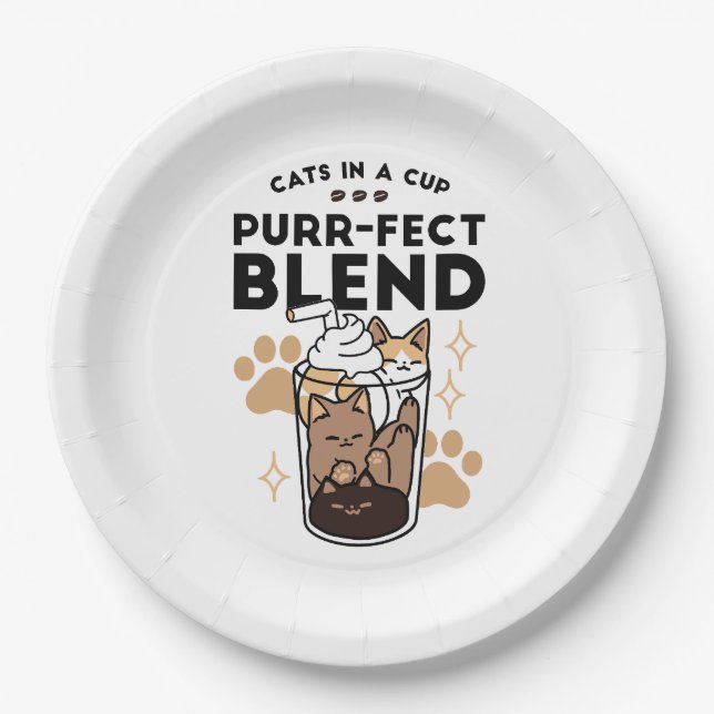 Purr-fect Blend: Cat and Coffee Art for Pet Lovers Paper Plate (Front)