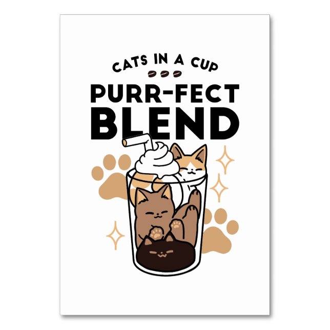 Purr-fect Blend: Cat and Coffee Art for Pet Lovers Table Number (Front)