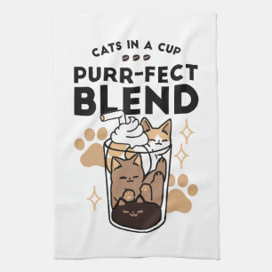 Purr-fect Blend: Cat and Coffee Art for Pet Lovers Tea Towel